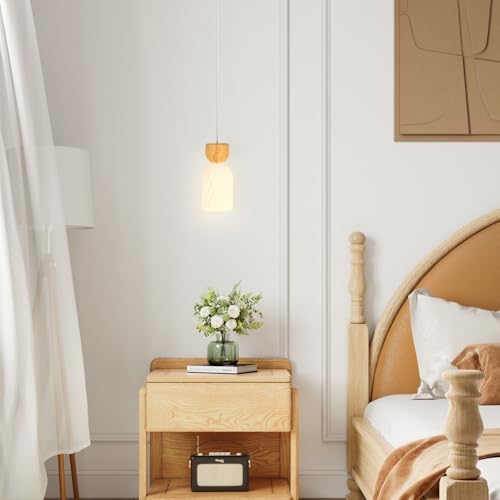 Lámpara colgante de cristal y madera de diseño sofisticado E14 2