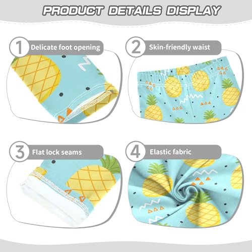 Cute Pineapple Elements on Blue Background Girls Leggings,Workout Leggings for Girls Toddler Athletic Leggings Size for 3-10T3