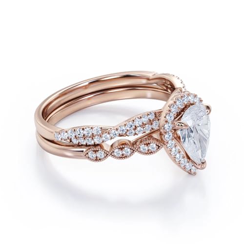 2CT Moissanite Engagement Rings Sets, 10k/14k/18k Real Gold Pear Cut Infinity Twist Bridal Rings Set Teardrop Wedding Band Set Women Jewelry4