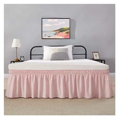 Falda Falda de Cama elástica con Volantes, cómoda, Envolvente, Resistente a la decoloración, Faldas de Cama de Color sólido, Doble tamaño Queen King(Light Pink,W200XL200CM)