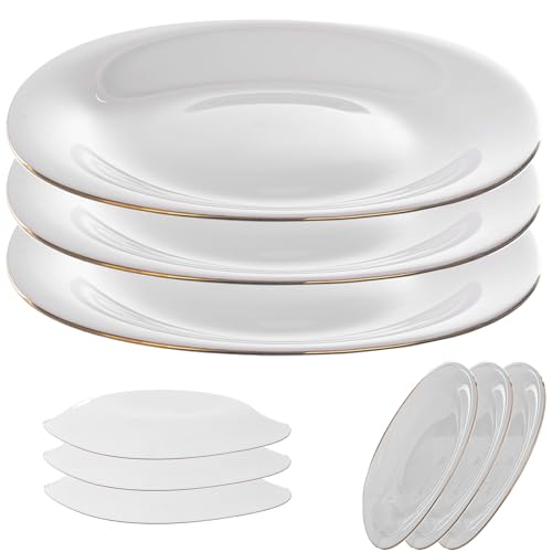 KADAX Piatto piano bianco con bordo dorato, set di piatti piani in vetro rinforzato, stoviglie moderne per casa e ristorante (bianco/oro, 3 pezzi)