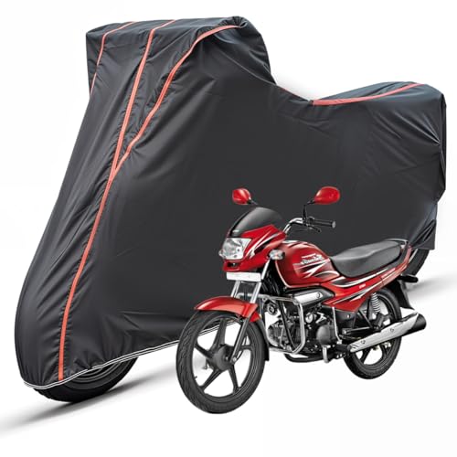 Image of Two Wheelers Bike Body Cover Compatible for Hero Super Splendor, UV Resistant, Dustproof, Triple Stitched, Elastic Bottom, Red Piping Motorcycle Cover (Black, Pack of 1)