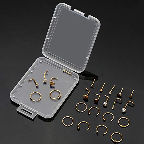 Onesing 40 Pcs 20G Nose Rings For Women Nose Piercings Jewelry Gold Nose Rings Hoops L Shape Nose Rings Studs Screw 316L Surgical Stainless Steel Nose Rings For Men Women #TOP6