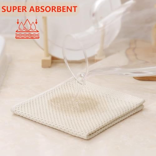 Image of 100% Cotton Kitchen Dish Cloths, 6 Pack Waffle Weave Ultra Soft Absorbent Dish Towels for Drying Dishes Quick Drying Kitchen Towels Dish Rags, 13.4 X 13.4 Inches (Beige, Pack of 3)