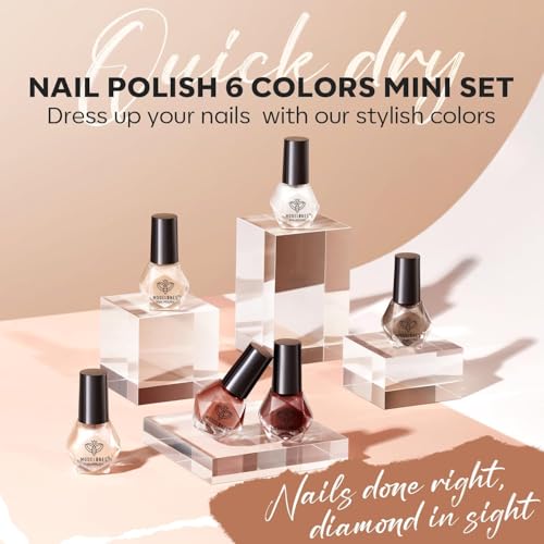 Image of modelones Nail Polish Set 6 Colors, Fall Winter Brown Nude Silver Glitter Nail Polish Skin Tone Collection Quick Dry Mini Manicure DIY Nail Art Salon Home Gifts For Women Girl