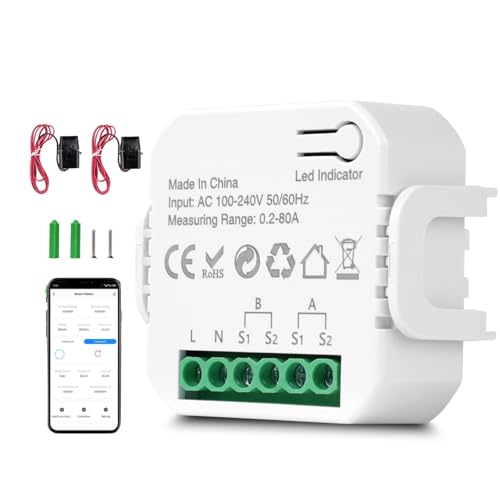 Jadeshay Compteur d'énergie Intelligent WiFi, 80A Compteur Electrique Connecté Compteur d'énergie Bidirectionnel WiFi Intelligent Tuya, Compatible avec Tuya Smart Life