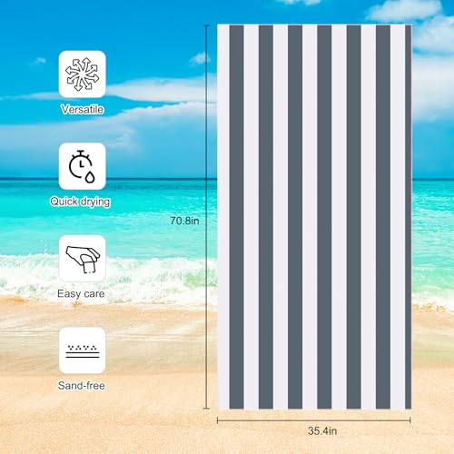 Zusentee Strandtuch Mikrofaser, Strandtuch Groß 180 x 90 cm,Leicht und Tragbar für Männer und Frauen, Ideal für Strandausflüge, Sauna, Yoga, Grau