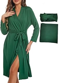 SUFEINI Maternity Robe with Matching Swaddle Blanket Set, Maternity Mommy Bathrobe Postpartum Robe Labor Gown