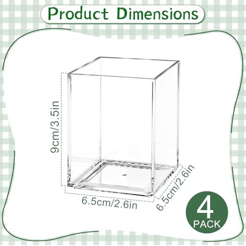 Image of AZUREAL 4 Pack Clear Acrylic Pen Holder Cup, Clear Makeup Brush Holder, Thickened Acrylic Desktop Stationery Organizer for Office, School, and Home Storage
