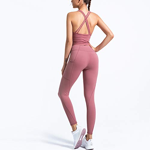 Domary Roupas de 2 peças femininas Spaghetti sem mangas nas costas Cross Sports Tops cintura alta Fl