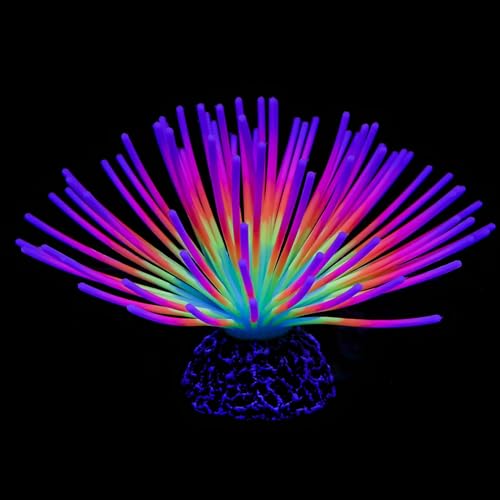 Image of Silicone Sea Urchin Glow Fish Tank Decorations, Aquarium Imitative Sea Urchin Ball Artificial Ornament with Glowing Effect for Aquarium Fish Tank Landscape Decoration (Rainbow)