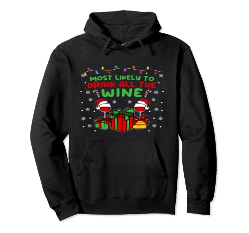 Wine Christmas Pajamas Funny Jokes Xmas Matching Quotes Felpa con Cappuccio