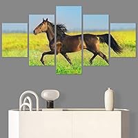 SIGNWIN 5 Panel Canvas Wall Art Modern Art Animals Dramatic Horse Multicolor Photography Traditional for Home Decorations Ready to Hang - 60