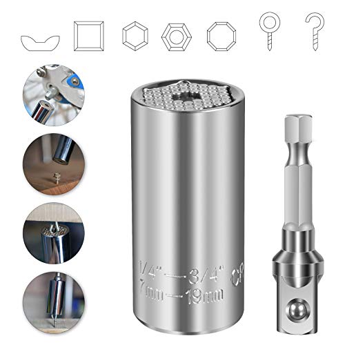 Universal Socket Tools Gifts,7mm-19mm Tool Sets with Power Drill Adapter,Best Christmas Gifts for Men, DIY Handyman, Father/Dad, Husband, Boyfriend, Him, Women