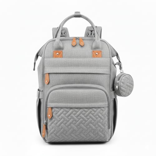 Image of Kirli Diaper Bag Backpack Travel Baby Diaper Bag, Insulated Bottle Holders & Pacifier Case, Large Capacity (Light Gray)