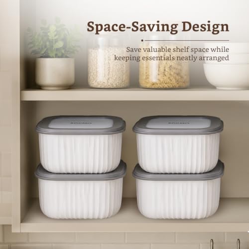Image of Amazon Basic Plastic Elegant Square Storage Containers Food Grade Set of 4 (2.3L Each) | Microwave, Freezer, Dishwasher & Refrigerator Safe, Stackable Kitchen Containers (Grey)