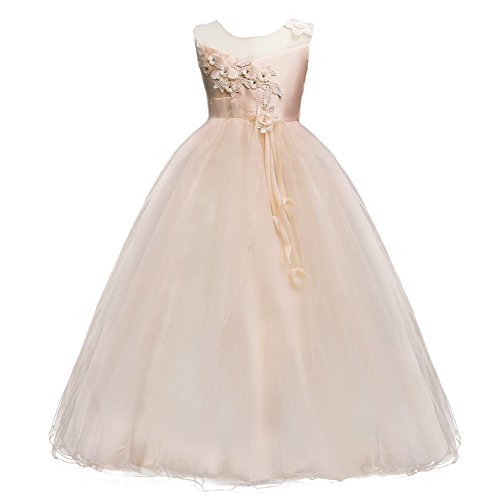 Vestido de cóctel infantil bordado con encaje y falda de baile
