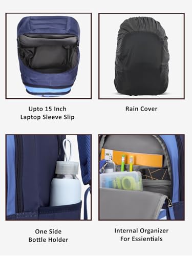 Image of Lavie Sport Troy 35L Navy Backpack | Fits Upto 15 Inch Laptop | Organizer & Bottle Holder |Rain Cover |Pencil Pouch | Gift for Men, Women, Boys, Girls | Laptop Sleeve for School & College