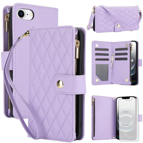 Coque iPhone 16e Asuwish avec protège-écran verre trempé et étui portefeuille à fermeture éclair