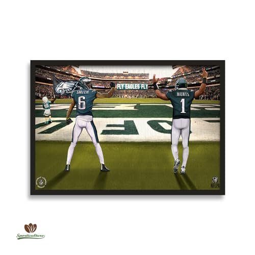 Sporticulture NFL American Football Framed Wall Art - Philadelphia Eagles - DeVonta Smith - Jalen Hurts - Picture Poster for Boys Bedroom and Man Cave Decor, Ready to Hang, Green 27" x 39", ...