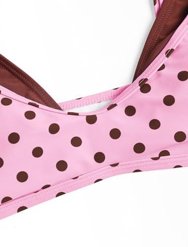 Image of ZAFUL Women's Polka Dot Bikini Set Double Layer Halter Swimsuit Colorblock Side Tie 2 Piece Bathing Suit