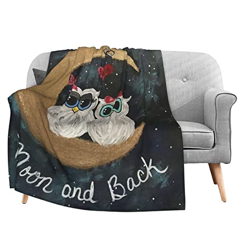 Two Owl Love Moon Flannel Fleece Throw Blanket Living Room/Bedroom/Sofa Couch Warm Soft Bed Blanket For Kids Adults All Season 50X60 Inch #TOP25