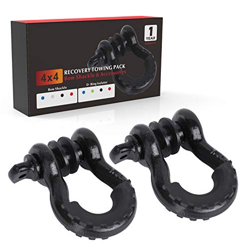 Fieryred 3/4 Inch D Ring Shackle 22046Ibs Break Strength With 7/8 Inch Locking Pin And Black Isolator Washer Kits To Use With Tow Strap,Pack Of 2 #TOP4