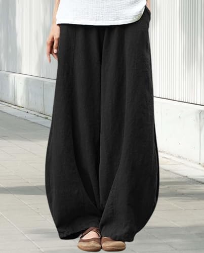 Cargo Japanese Pants for Women Cotton Linen Wide Leg Pants Casual Summer Boho Baggy Lantern Trouser with Pockets2