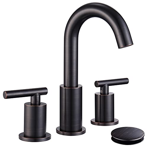 Bathroom Faucets with Pop Up Drain and Water Faucet Supply Hose, 8 Inch Widespread Bathroom Faucet 3 Hole 2 Handle, ChiLDano Oil Rubbed Bronze Bathroom Faucet CH2183ORB