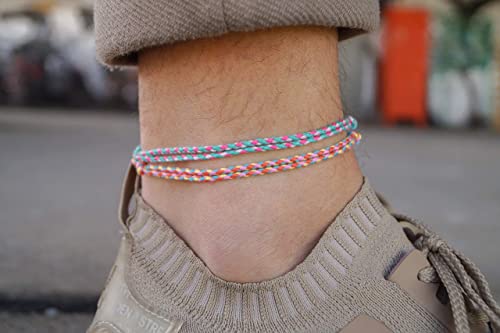 Made by Nami Surfer Fußband 2-er Set Damen & Herren - Dünnes Boho Hippie Fußkettchen geflochten- Handmade Strand Festival Accessoires - 100% Wasserfest & Verstellbar (Retro Set)