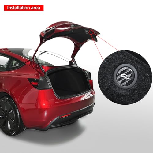 Image of BETTERHUMZ Rear Trunk Switch Sticker Compatible with Tesla Model 3 Highland 2024 Model Y Juniper 2025 2026 Carbon Fiber Liftgate Close Button Trim Interior Decor Accessories (Black)