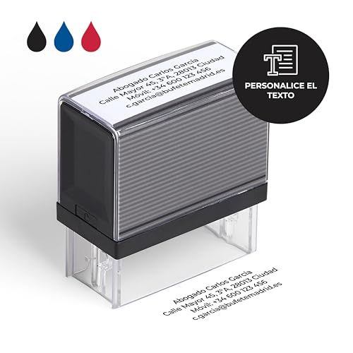 Cimpress Sello Autoentintable Personalizado con Texto, Ideal como Sello de Nombre, Dirección o Empresa, Tinta Negra, Tamaño Mediano 5,7 x 2,1 cm, Perfecto para Uso Diario en Oficina o Escuela