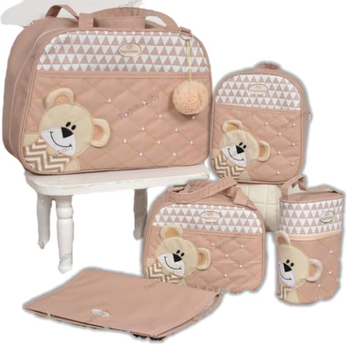 Kit Bolsa Maternidade Menina/menino 5 Peças com Mochila (Nude orelha solta)