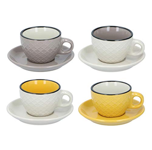 Lot de 4 tasses à cappuccino en céramique avec soucoupes de 200 ml - Tasse à café et soucoupe - Grande tasse à thé, latte américaine, moka - Cadeau moderne - Couleurs assorties - 8 pièces