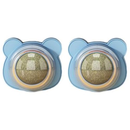 2 Bolas De Menta para Gatos, Hierba Gatera, Bola Giratoria De Madera Tianjiao, Rodillo Pared Autoadhesivo Lamer, Juguete Interactivo Gato, para Rechinar Y Limpiar Los Dientes, 5,5x6,5x4cm,