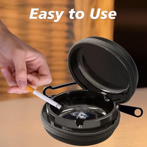 Taschenaschenbecher - Tragbarer Metall-Aschenbecher Mit Schlüsselring, Geruchssicher (Schwarz)