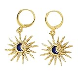 Pendientes con diseño de sol y luna, versátiles pendientes colgantes de cielo con acentos de estrella, pendientes con aros y lazos, talla única, Metal, Sin piedra preciosa