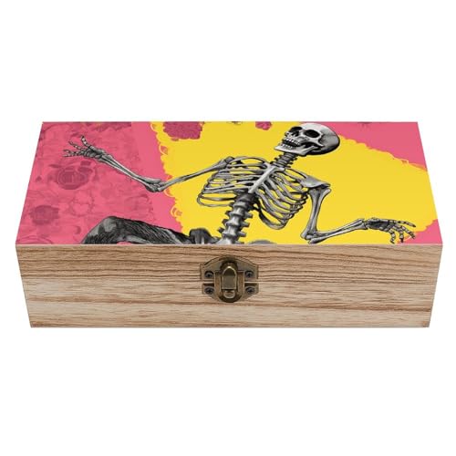 Caja de madera con forma de calavera de melocotón, joyero de madera personalizado, cajas de almacenamiento decorativas grandes con tapa abatible, organizador de joyas de estilo rústico para escritor