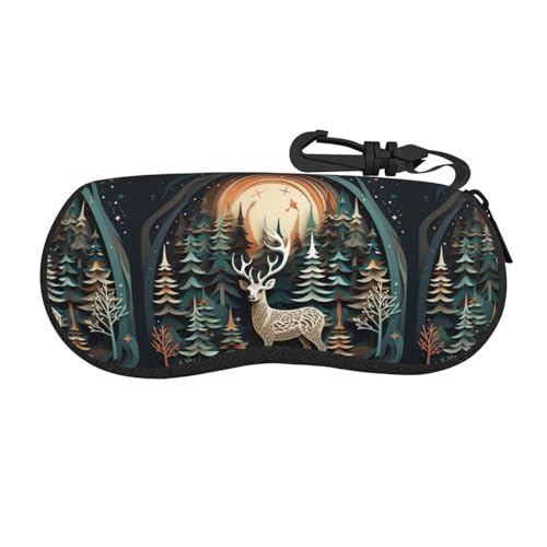 HGFVY Christmas Deer Printing Summer Eyeglasses Case Soft Portable Zipper Sunglasses Pouch With Keychain Clip For Men Women