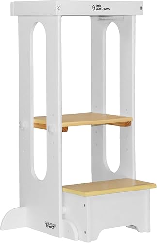 Miniatura 9 de Little Partners Explore n Store - Taburete de cocina con altura ajustable para niños pequeños o cualquier ayudante, Madera, Blanco Suave