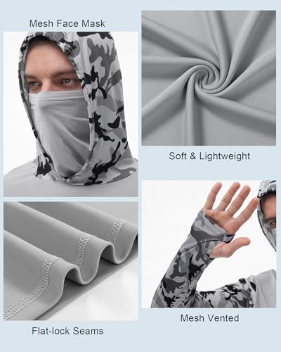 Image of FISHEAL Men's Performance Fishing Hoodie Shirt - UPF 50+ UV Sun Protection Long Sleeve Shirts with Mesh Face Mask