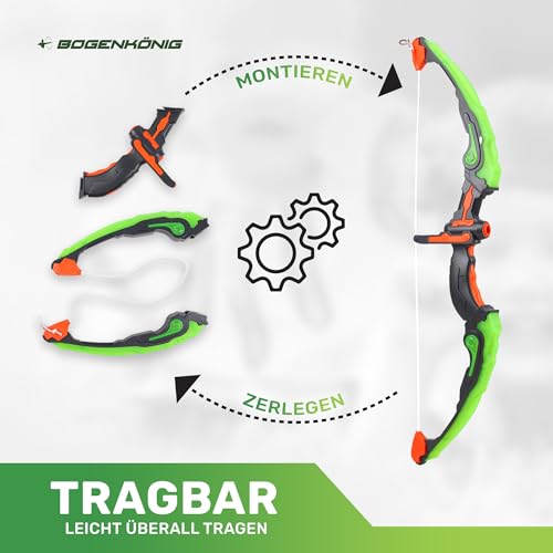 Bogenkönig Bogenschießen Set | Pfeil und Bogen kinder Set mit LED Blitzlichtern 10x Saugnapfpfeile 1x Zielscheibe 1x Pfeilhalter Spielzeugbogen Set für Jungen und Mädchen ab 6 Jahren Outdoor Spielzeug