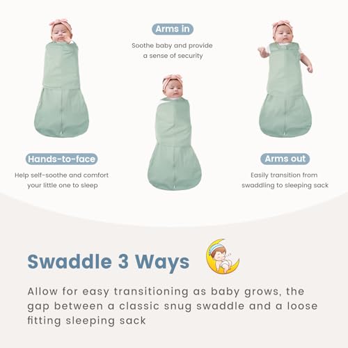 Image of ZIGJOY Baby Swaddle Sleep Sack, 1.0 TOG Sleep Sack Swaddles for Newborns & infant 6-12 Months 100% Cotton Baby Wearable Blanket for Newborn Registry Essentials Green&Rabbit Flower