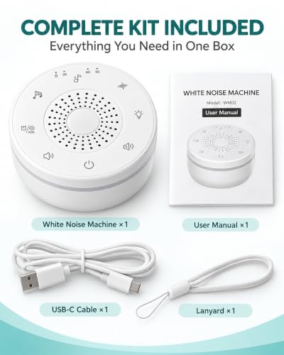 Portable White Noise Machine, Rechargeable Sound Machine for Sleep | 30 sounds, 5-color night light, 32 volume levels, 30/60/90-minute timers, memory, child lock, USB-C charging and lanyard - image 4