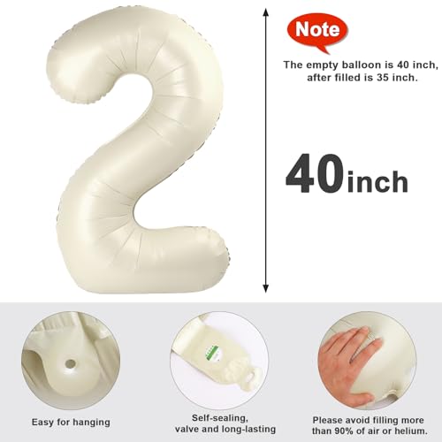 Image of 2 Balloon Numbers Birthday Decorations, 40In Cream Balloons for Men Women | Eye-catching Appearance, Perfect Decorative Centerpieces, Convenient Self-sealing Structure, Widely for Various Occasions