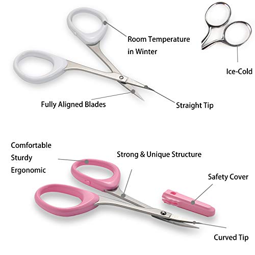 Pafason Stainless Steel Curved And Straight Eyebrow Grooming Scissor Set With Safety Cover For Trimming Shaping Eyelash Extensions Eyebrow #TOP1