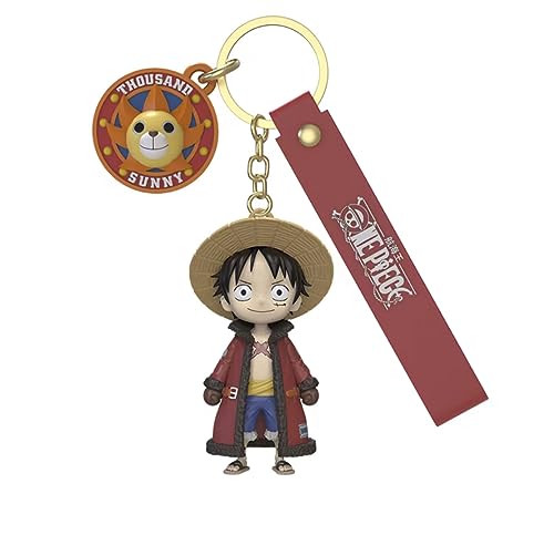 YJacuing Cute Anime One Piece Luffy PVC Figure Keychain, Officially licensed Collectible Wristlet Lanyard (Luffy)