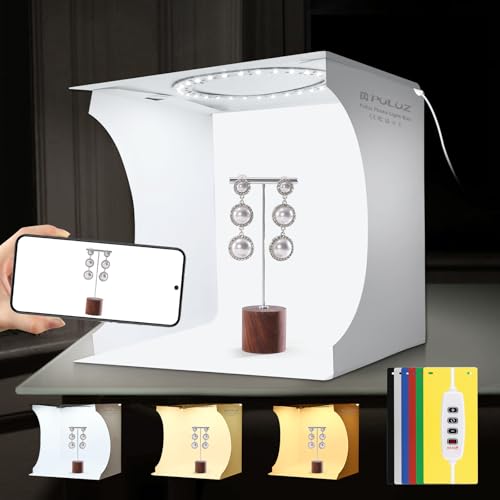 PULUZ Mini caja de luz para estudio fotográfico, 72 luces LED con iluminación ajustable blanca/cálida/suave, fondos de 6 colores, caja de luz de fotografía portátil para exhibición de productos