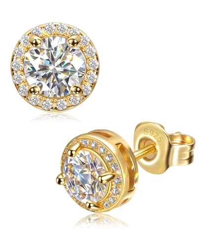 Moissanite Stud Earrings for Women Men, 1ct Halo 18K White Gold Plated 925 Sterling Silver Lab Created Moissanite Diamond Hypoallergenic Studs Trendy Jewelry Christmas Birthday Love Gifts for Her Him