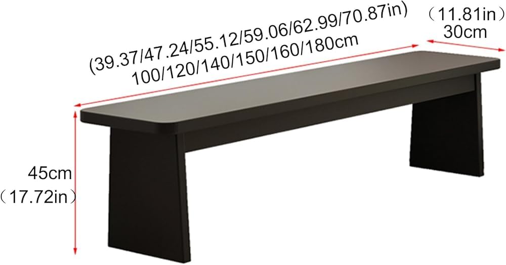 Schwarze Essbank aus Holz für den Eingangsbereich, Esszimmer, Wohnzimmer, Küche oder Flur im Landhausstil, passend für schmale Fenster, z. B. am Fußende des Bettes (Größe: 180 cm / 70,87 Zoll)